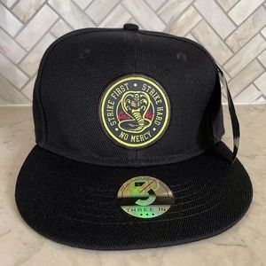 NWT Three In Brand Black Cobra Kai SnapBack Hat